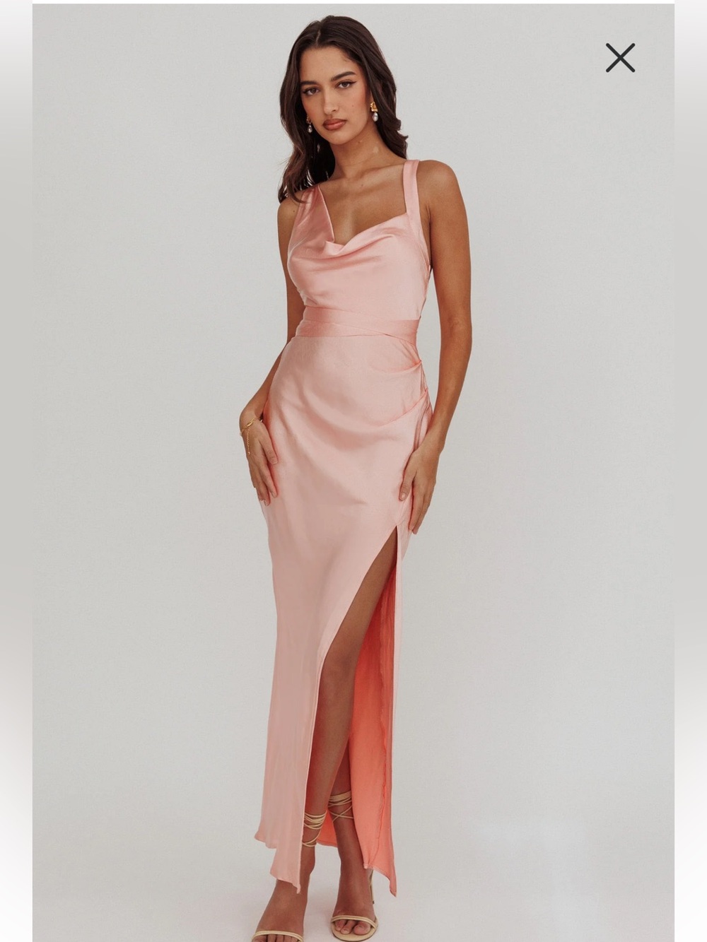 NWT Selfie Leslie Midnight Sun Asymmetrical Strap Maxi Dress Apricot
